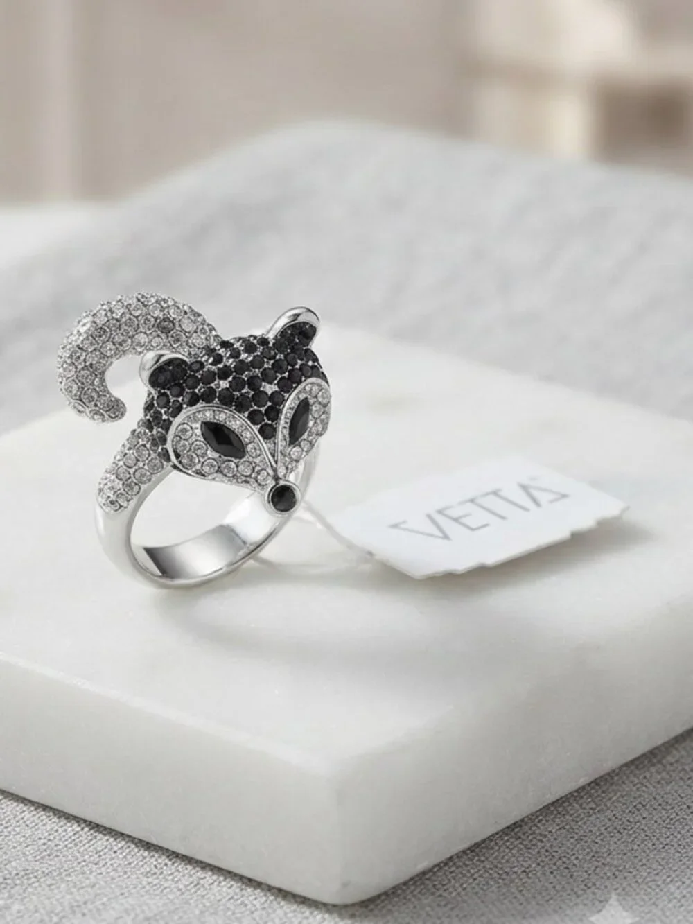 Vetta Whimsical Fox Wrap Ring with Pave Rhinestones – Size 7.5